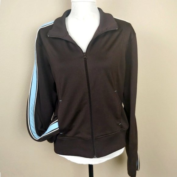 Counter Culture Brown Zip Up Jacket Blue Stripes - Picture 1 of 5